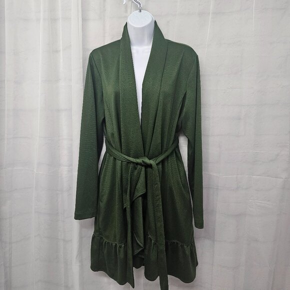 Serena Williams Olive Green Belted Cardigan Jacket Boho Minimalist XL - Picture 13 of 13